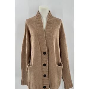 Xirena Camel Cashmere Wool Oversized Cardigan Grandpa Sweater Tan Large L